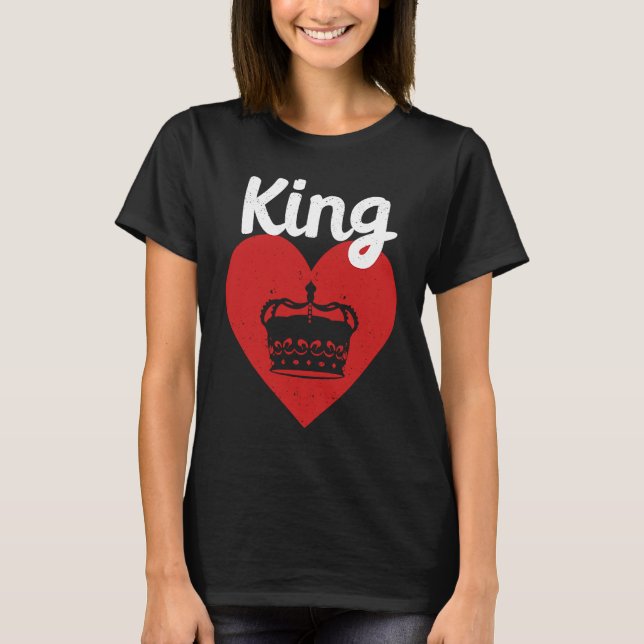 T-shirt King Red Heart Crown Silhouette Couples Man Woman  (Devant)