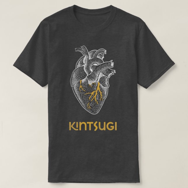 T-shirt Kintsugi Japanese Pottery Heart with Gold (Design devant)