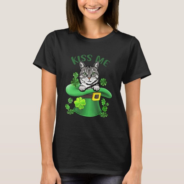 T-shirt Kiss Me Cute American Shorthair Cat St Patrick Day (Devant)