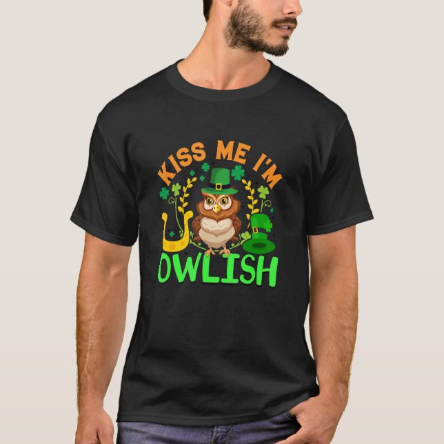 T-shirt Kiss Me I m Owlish Owl Shamrock St Patrick's Day (Devant)