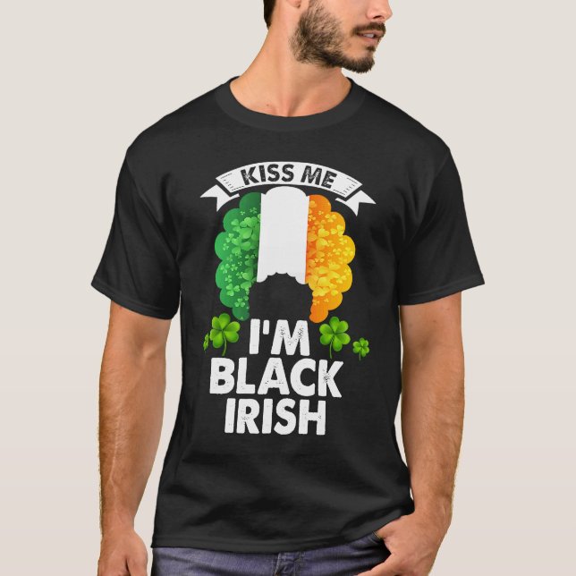 T-shirt Kiss Me I'm Black Irish Black Women Shamrock St Pa (Devant)