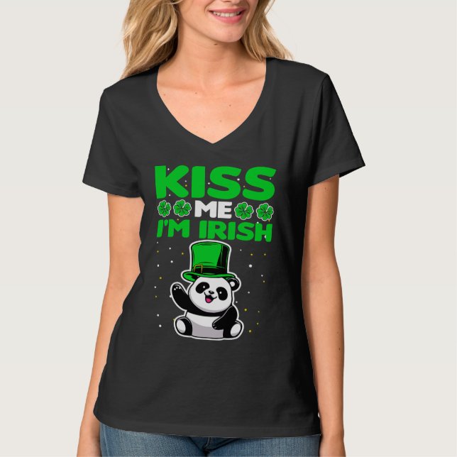 T-shirt Kiss me I'm Irish Lucky Panda Leprechauns St Patri (Devant)