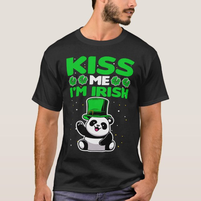 T-shirt Kiss me I'm Irish Lucky Panda Leprechauns St Patri (Devant)