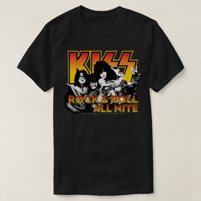 T-shirt KISS Rock Band Rock &amp ; Roll All Nite Spaceman  (Design devant)