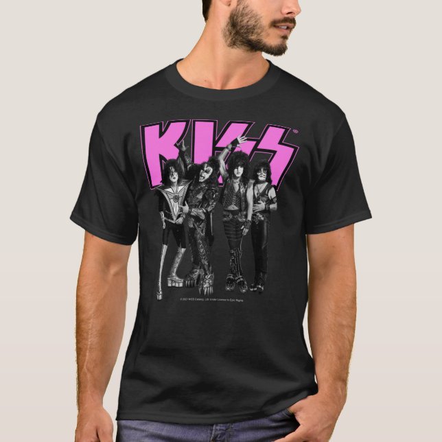 T-shirt KISS ® The Band - version rose, noire et blanche C (Devant)