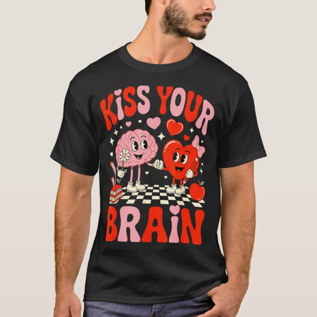 T-shirt Kiss Your Brain Women Valentine's Day Retro School (Devant)