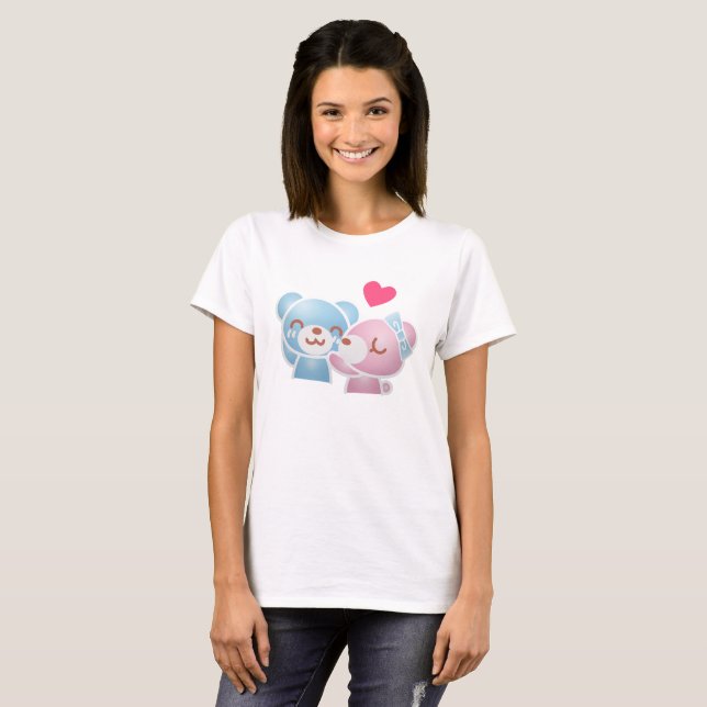 T-shirt Kissing Bears mignon et Kawaii (Devant entier)