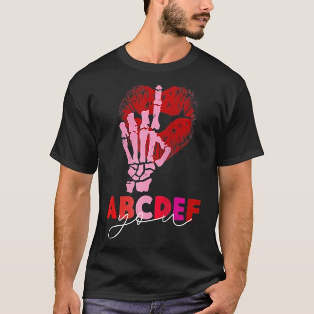 T-shirt Kissy Lips Skeleton Main ABCDEF-You Funny Valentin (Devant)