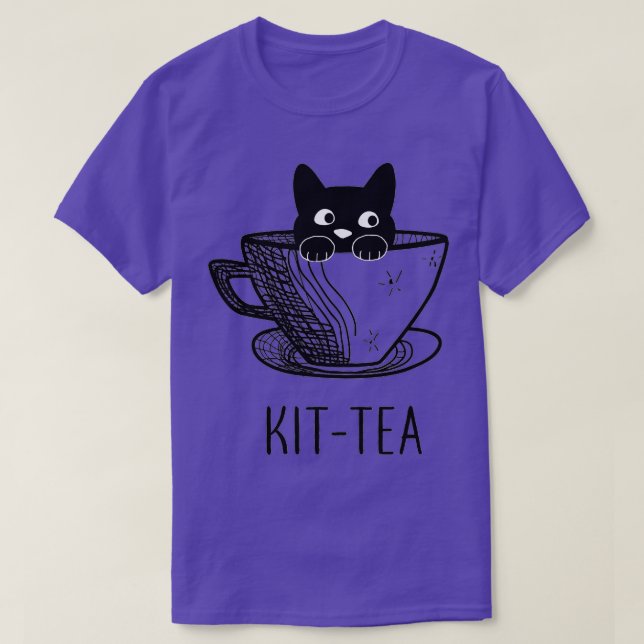 T-shirt Kit Amoureux des chats Tea Cute Et Chat Noir Drôle (Design devant)