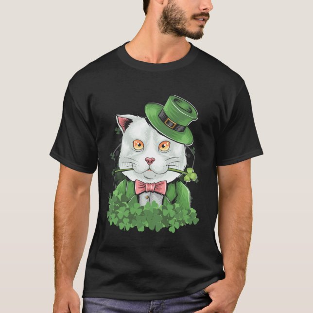 T-shirt Kit Chat St Patrick Fête du Trèfle Irlandais Lepre (Devant)
