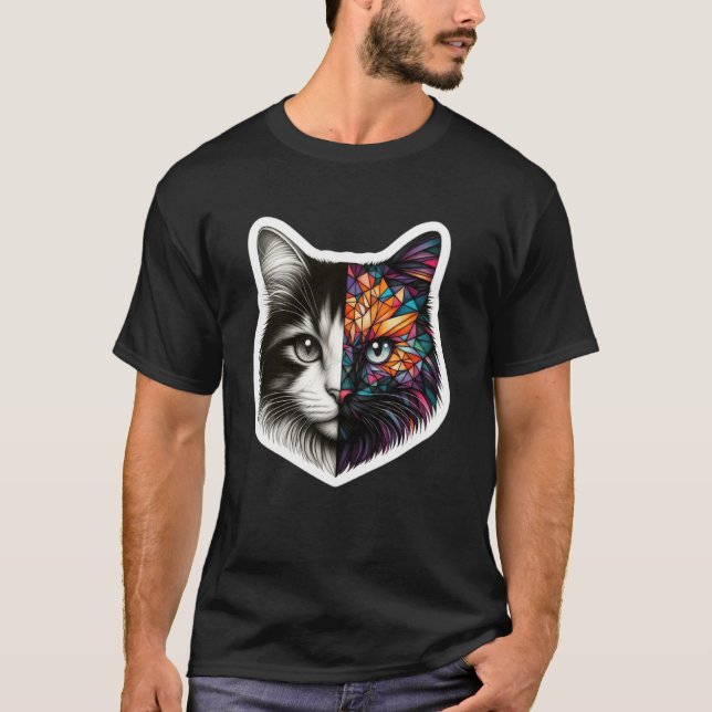T-shirt Kit chaton abstrait géométrie polygonale Ca (Devant)