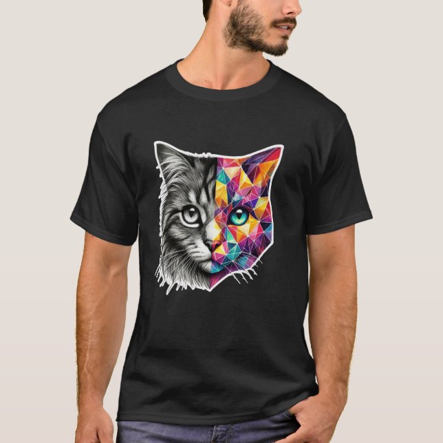 T-shirt Kit chaton abstrait géométrie polygonale Ca (Devant)
