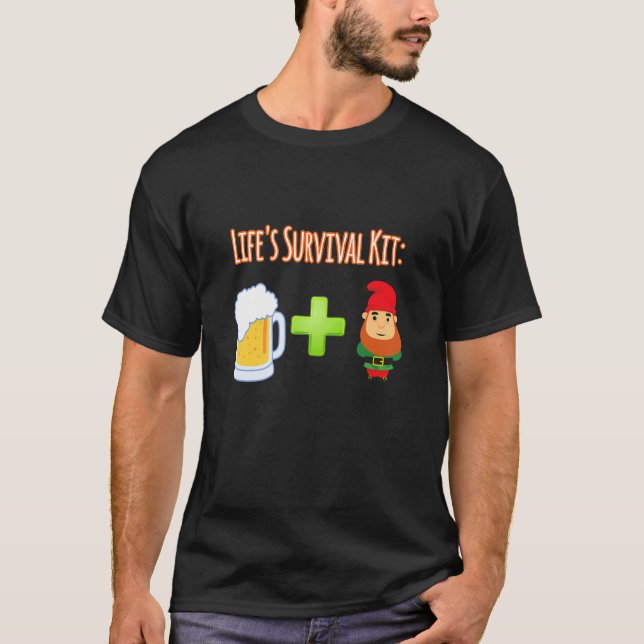 T-shirt Kit de survie Bière plus Gnomes Design (Devant)