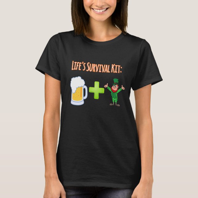 T-shirt Kit de survie Bière plus Leprechauns Design (Devant)