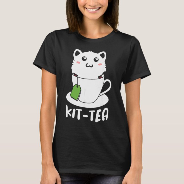 T-shirt Kit rétro Tea Kitten Cat Tea Drinker Tea Pun (Devant)
