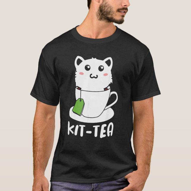 T-shirt Kit rétro Tea Kitten Cat Tea Drinker Tea Pun (Devant)