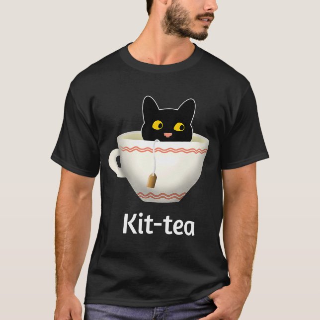 T-shirt Kit Tea Cat, Cute Black Cat Kitty en Kittea (Devant)