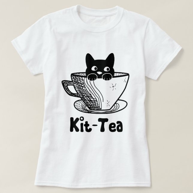 T-shirt Kit Tea Funny Kitty Chat Lover Pun mou Black Cat i (Design devant)