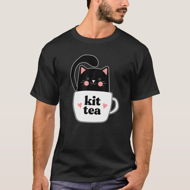 T-shirt Kit Thé Noir Kitty Chat Amateurs de Thé de Mug (Devant)