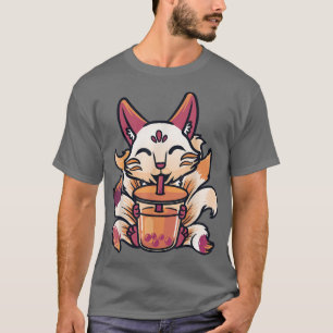 T-shirt Kitsune Anime Boba Japanese Bubble Tea Cute Fox Ka