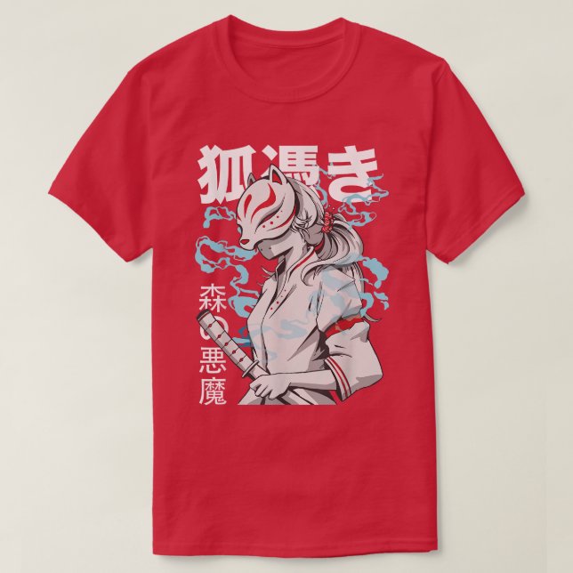 T-shirt Kitsune Anime Fox Samurai japonais (Design devant)