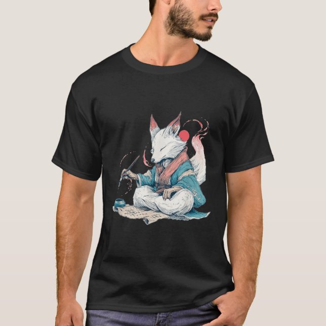 T-shirt Kitsune De Calligraphie De Style Japonais (Devant)
