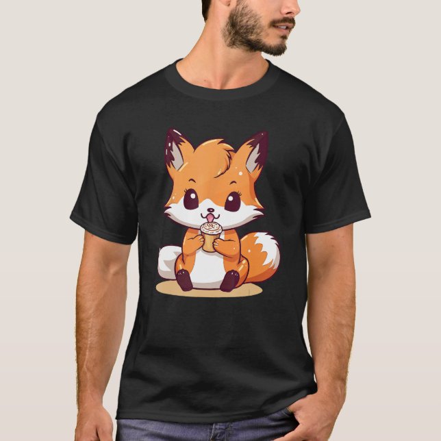 T-shirt Kitsune Fox et Cupcake Cute Design 1 (Devant)