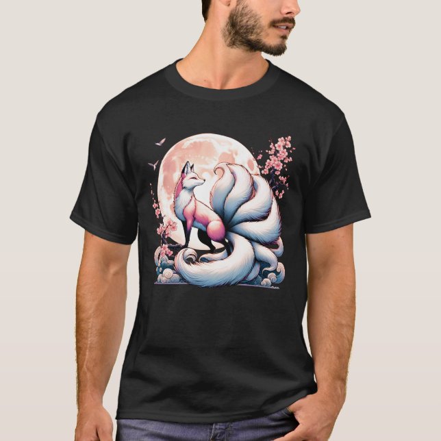 T-shirt Kitsune Fox Fleurs de fleurs de cerisier Fleurs ja (Devant)
