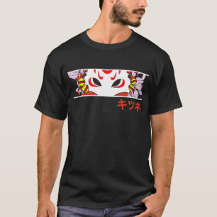 T-shirt Kitsune Fox Style Masque japonais Grunge triste