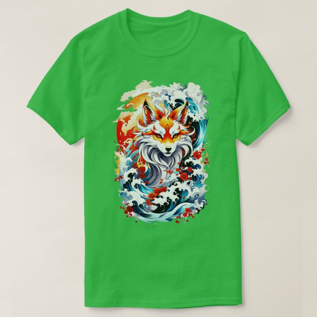 T-shirt Kitsune fox vague japonaise (Design devant)