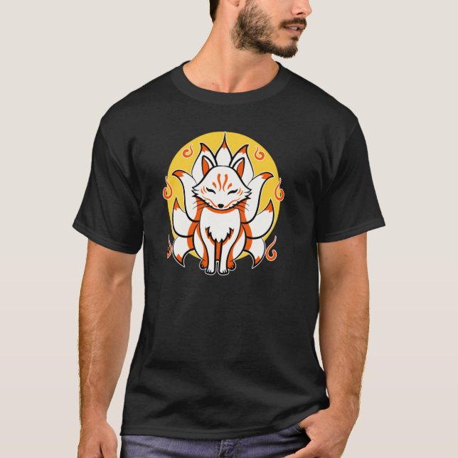 T-shirt Kitsune Japanese Kami Inari Fox Protector Tempel (Devant)