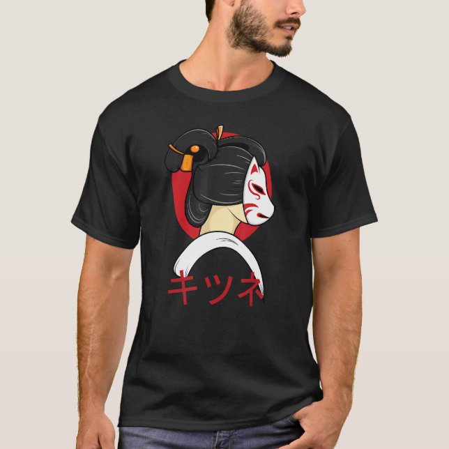 T-shirt Kitsune Japonaise Gaisha Style Grunge Masque Trist (Devant)