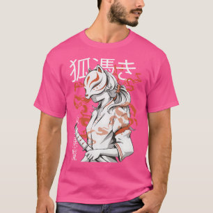 T-shirt Kitsune Masque Kawaii Japonaise Anime Girl Avec Fo