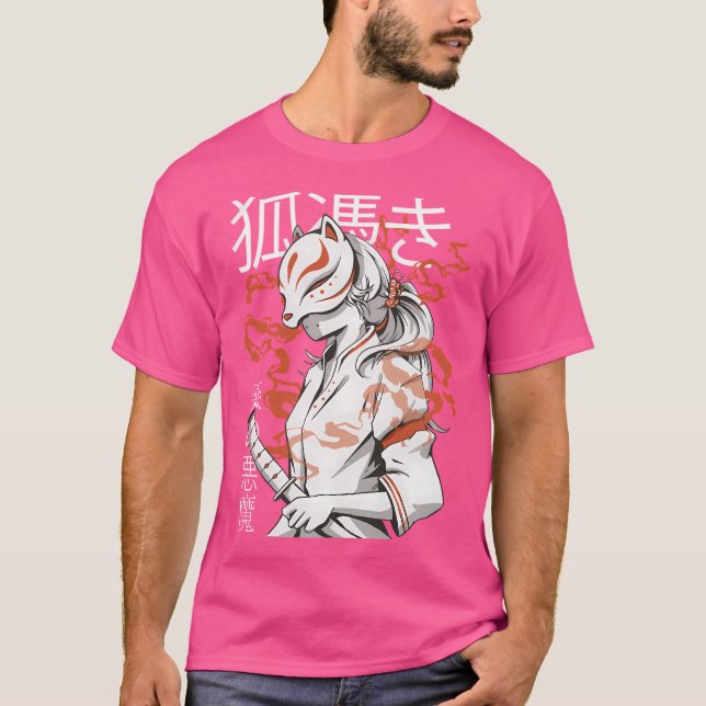 T-shirt Kitsune Masque Kawaii Japonaise Anime Girl Avec Fo (Devant)