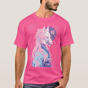T-shirt Kitsune rose Fox fille crâne