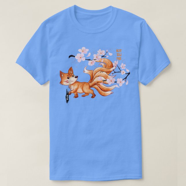 T-shirt Kitsune Yokai Fox Fantasy Japanese Folklore Cherry (Design devant)