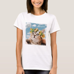 T-shirt Kitten à la nature florale de la Couronne attend