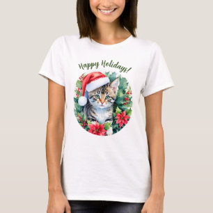 T-shirt Kitten À Santa Hat Joyeuses Vacances Noël Art
