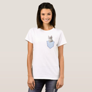 T-shirt Kitten blanc en poche illusion amusante 3D graphiq