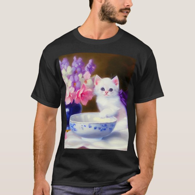 T-shirt Kitten blanc vintage avec ruban violet (Devant)