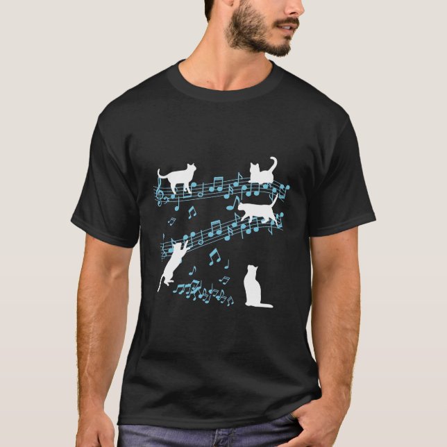 T-shirt Kitten Cat Aime Jouer Des Fiches Musicales Musique (Devant)