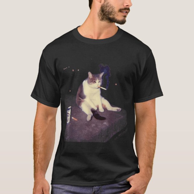 T-shirt Kitten Cigarette Drôle Chat Fumeur Mème Stupide Bl (Devant)