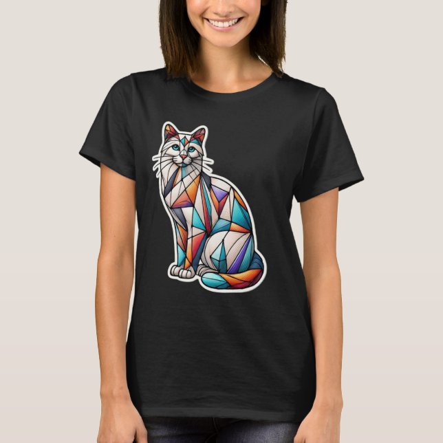T-shirt Kitten Coloré Lover Géométrie Cute Style Mosaïque  (Devant)