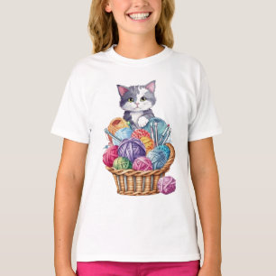 T-shirt Kitten Dans le panier de Tricot de laine
