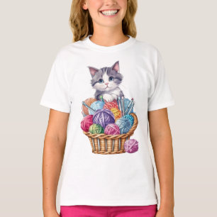 T-shirt Kitten Dans le panier de Tricot de laine