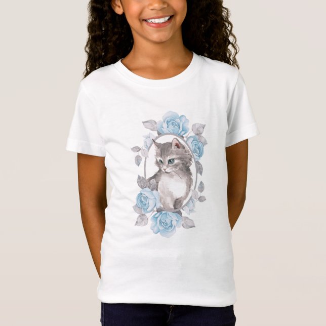 T-Shirt Kitten et rose bleu (Devant)