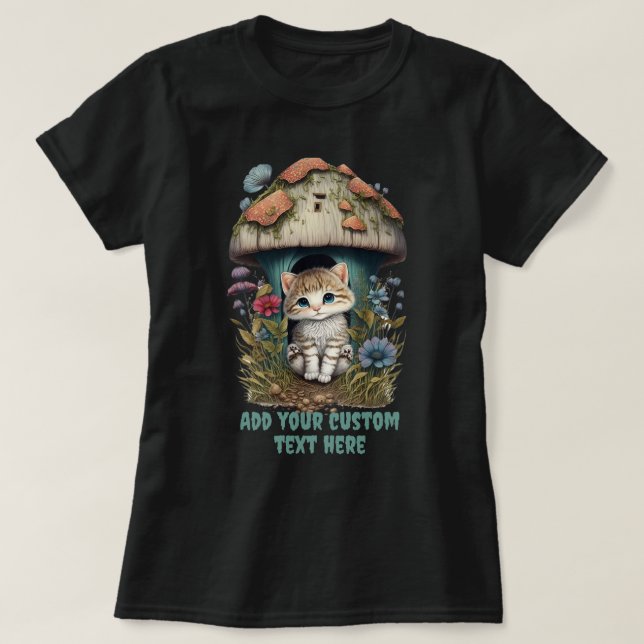 T-shirt Kitten Mushroom House Floral, Cat Pet Amateurs (Design devant)
