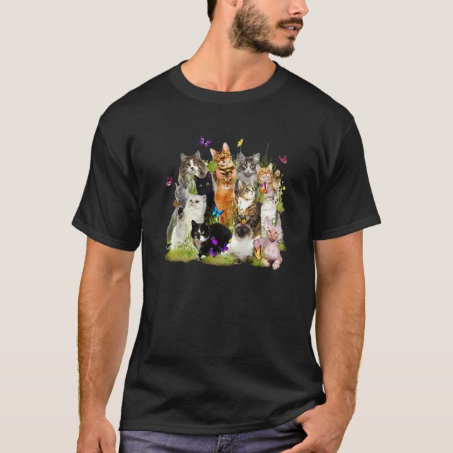T-shirt Kitten Papillon Mignon Fleur Chat Volant Chat Mama (Devant)