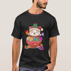 T-shirt Kitten Père Noël Christmas Ramen Présente Mignonne