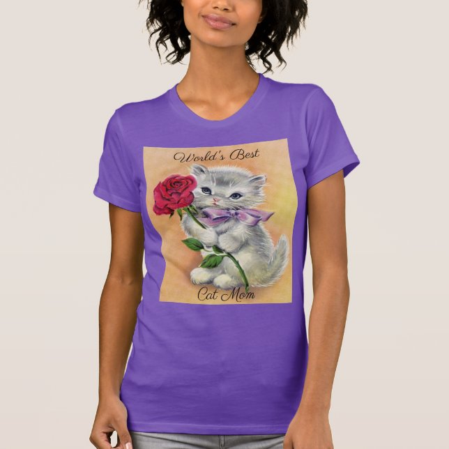 T-shirt Kitten vintage avec Rose (Devant)